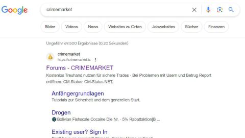 Screenshot: Google Suche: "Crimemarket"
