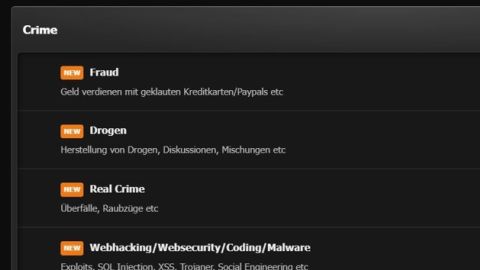 Screenshot: Crimemarket Plattform/ Kategorien